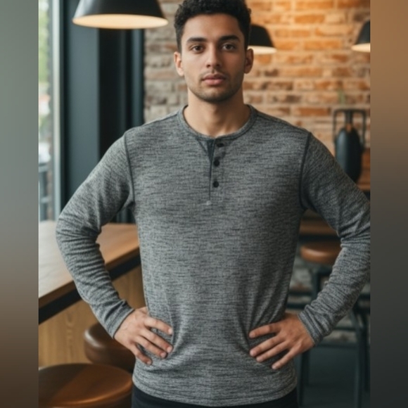 Men's Heather Gray Henley Shirt - Picture 2 of 3